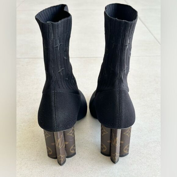 LOUIS VUITTON Monogram Stretch Fabric Silhouette Ankle Boots Black EU 40 US 10 - Picture 10 of 13
